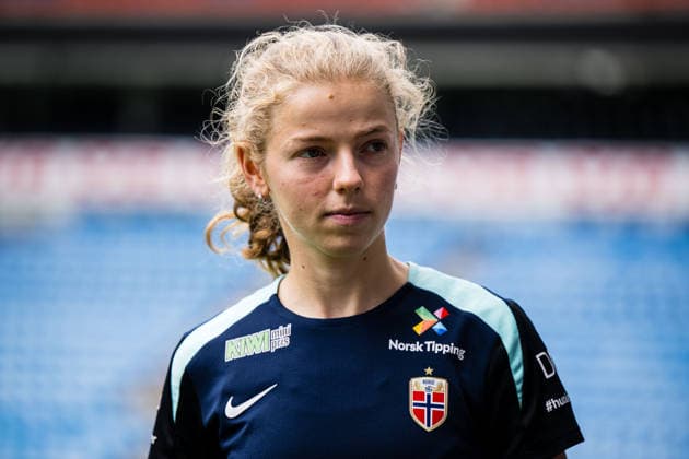 260608 Justine Kielland of the Norwegian women™s national football team during a training session on June 8, 2026 in Oslo. Photo: Marius Simensen BILDBYRAN Cop 238 bbeng dam fifa women s world cup qualifier football fotball fotboll norge norway practice soccer training trening träning