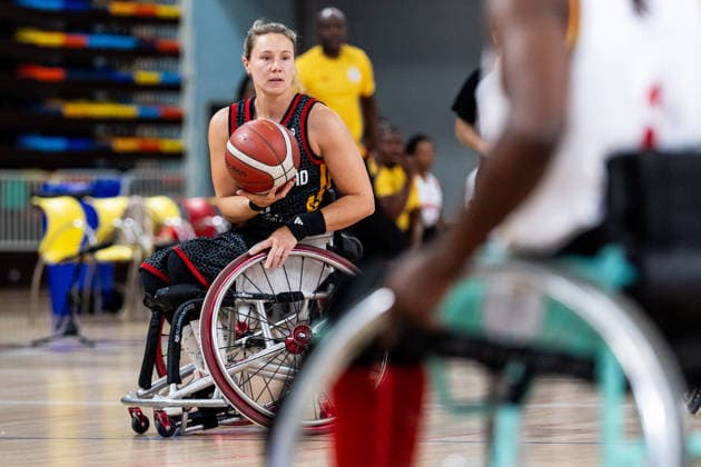 GUADALAJARA, SPAIN - JUNE 08: Svenja Mayer (Germany, 13) controls the ball during the 2026 IWBF Women™s Repechage match between Angola vs. Germany at Palacio Multiusos de Guadalajara on June 08, 2026 in Guadalajara, Spain. Spain Copyright: xSteffiexWunderlx