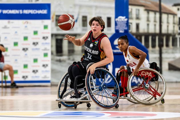 GUADALAJARA, SPAIN - JUNE 08: Annika Sonnleitner (Germany, 12) controls the ball during the 2026 IWBF Women™s Repechage match between Angola vs. Germany at Palacio Multiusos de Guadalajara on June 08, 2026 in Guadalajara, Spain. Spain Copyright: xSteffiexWunderlx