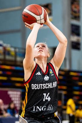 GUADALAJARA, SPAIN - JUNE 08: Lilly-Rose Sellak (Germany, 14) controls the ball during the 2026 IWBF Women™s Repechage match between Angola vs. Germany at Palacio Multiusos de Guadalajara on June 08, 2026 in Guadalajara, Spain. Spain Copyright: xSteffiexWunderlx