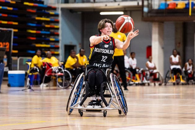 GUADALAJARA, SPAIN - JUNE 08: Annika Sonnleitner (Germany, 12) controls the ball during the 2026 IWBF Women™s Repechage match between Angola vs. Germany at Palacio Multiusos de Guadalajara on June 08, 2026 in Guadalajara, Spain. Spain Copyright: xSteffiexWunderlx