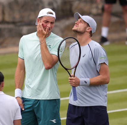 08.06.2026, Boss Open 2026, ATP, Tennis Herren Tour 250 Stuttgart, TTC Weissenhof, Tennis, im Bild: Jan-Lennard Struff (GER) und Yannick Hanfmann (GER)