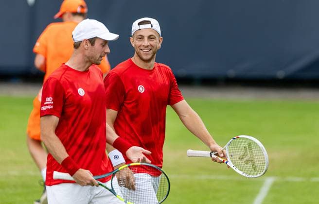 DEN BOSCH - Tallon Griekspoor and Botic van de Zandschulp during the ATP, Tennis Herren doubles match against Robert Cash and JJ Tracy (USA) at the LibÃ ma Open 2026. The combined ATP WTA, Tennis Damen tournament is being held on the event grounds of the former Autotron car theme park. IRIS VAN DEN BROEK ANP xVIxANPxSportx xxANPxIVx 560497131 originalFilename: 560497131.jpg