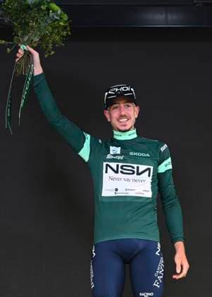 Tour Auvergne - Rhone-Alpes 2026 Stage 2 LE PUY-EN-VELAY, FRANCE - JUNE 08 : Raisberg Nadav (ISR) of NSN Cycling Team pictured with the green jersey during the podium ceremony of stage 2 of the 78th edition of Tour Auvergne - Rhone-Alpes an UCI World Tour 2.UWT cycling road race stage for Men Elite of 234.3 km with start in Saint-Martin-Le-Vinoux and finish in Le Puy-en-Velay on June 8, 2026 in Le Puy-en-Velay, France, 08 06 2026 ( Motordriver Guy De Vuyst - Le Puy-en-Velay France  Copyright: xVincentxKalutx