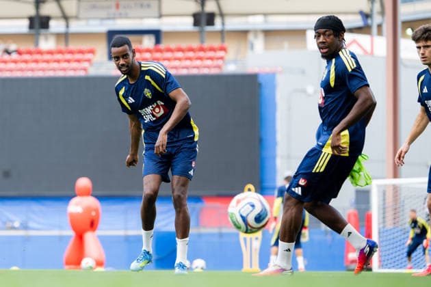 260608 Alexander Isak and Anthony Elanga of the Swedish national football team at a training session during day -3 of the FIFA World Cup, WM, Weltmeisterschaft, Fussball 2026 on June 8, 2026 in Dallas. Photo: Petter Arvidson BILDBYRAN kod PA PA1223 fotboll football soccer fotball vm fotbolls-vm fotball-vm fotbolls-vm 2026 fifa world cup 2026 träning practice training sverige sweden sverige a day -3 bbeng