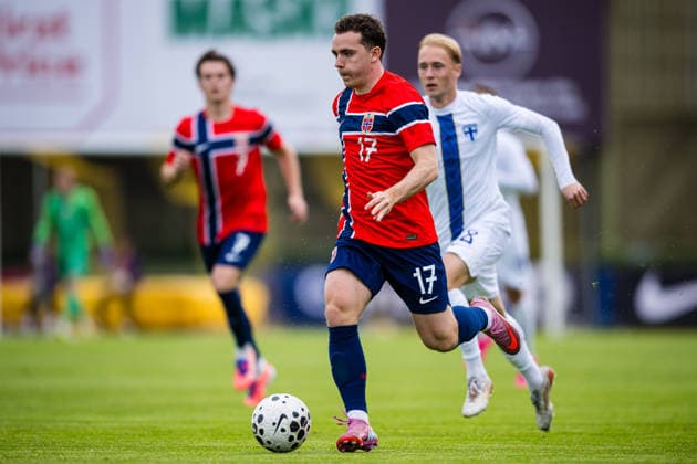 260608 Edvin Austbo of Norway during the under-21 International Friendly, Länderspiel, Nationalmannschaft football match between Norway and Finland on June 8, 2026 in Moss. Photo: Marius Simensen BILDBYRAN COP 238 bbeng finland football fotball fotboll international friendly norge norway privatlandskamp soccer träningslandskamp U21, U 21 under 21