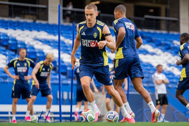 260608 Gustaf Lagerbielke of the Swedish national football team at a training session during day -3 of the FIFA World Cup, WM, Weltmeisterschaft, Fussball 2026 on June 8, 2026 in Dallas. Photo: Petter Arvidson BILDBYRAN kod PA PA1223 fotboll football soccer fotball vm fotbolls-vm fotball-vm fotbolls-vm 2026 fifa world cup 2026 träning practice training sverige sweden sverige a day -3 bbeng
