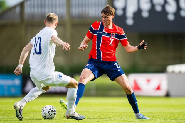 260608 Jens Hjerto-Dahl of Norway during the under-21 International Friendly, Länderspiel, Nationalmannschaft football match between Norway and Finland on June 8, 2026 in Moss. Photo: Marius Simensen BILDBYRAN COP 238 bbeng finland football fotball fotboll international friendly norge norway privatlandskamp soccer träningslandskamp U21, U 21 under 21