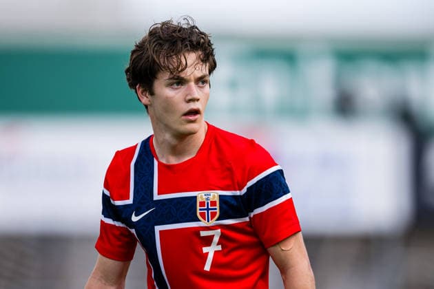 260608 Sverre Nypan of Norway during the under-21 International Friendly, Länderspiel, Nationalmannschaft football match between Norway and Finland on June 8, 2026 in Moss. Photo: Marius Simensen BILDBYRAN COP 238 bbeng finland football fotball fotboll international friendly norge norway privatlandskamp soccer träningslandskamp U21, U 21 under 21