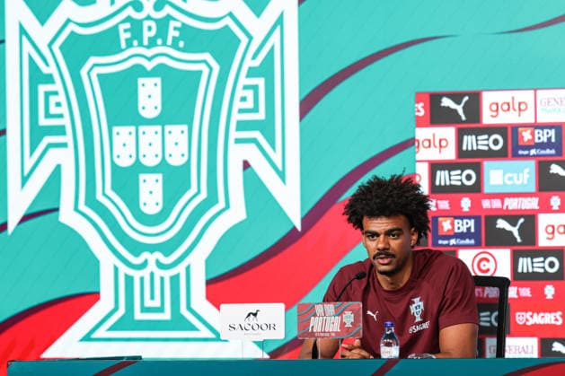 press conference, PK, Pressekonferenz of the Portuguese national football team in the football city of Oeiras - Portugal, June 8, 2026, in Alges, Portugal. Renato Veiga (Portugal ,13)