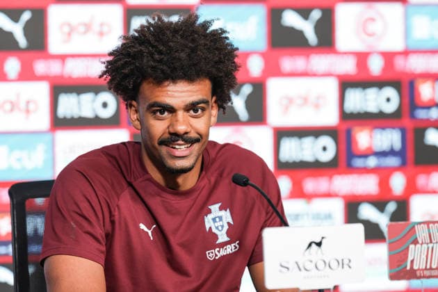 press conference, PK, Pressekonferenz of the Portuguese national football team in the football city of Oeiras - Portugal, June 8, 2026, in Alges, Portugal. Renato Veiga (Portugal ,13)