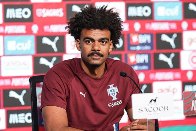 press conference, PK, Pressekonferenz of the Portuguese national football team in the football city of Oeiras - Portugal, June 8, 2026, in Alges, Portugal. Renato Veiga (Portugal ,13)
