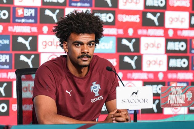 press conference, PK, Pressekonferenz of the Portuguese national football team in the football city of Oeiras - Portugal, June 8, 2026, in Alges, Portugal. Renato Veiga (Portugal ,13)