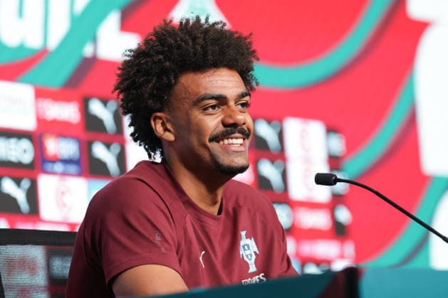 press conference, PK, Pressekonferenz of the Portuguese national football team in the football city of Oeiras - Portugal, June 8, 2026, in Alges, Portugal. Renato Veiga (Portugal ,13)
