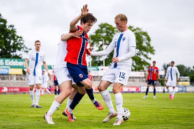 260608 Sverre Nypan of Norway during the under-21 International Friendly, Länderspiel, Nationalmannschaft football match between Norway and Finland on June 8, 2026 in Moss. Photo: Marius Simensen BILDBYRAN COP 238 bbeng finland football fotball fotboll international friendly norge norway privatlandskamp soccer träningslandskamp U21, U 21 under 21