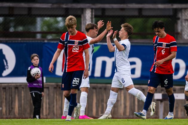 260608 Matias Siltanen of Finland celebrates after scoring the 0-2 goal on a penalty kick during the under-21 International Friendly, Länderspiel, Nationalmannschaft football match between Norway and Finland on June 8, 2026 in Moss. Photo: Marius Simensen BILDBYRAN COP 238 bbeng finland football fotball fotboll international friendly jubel norge norway privatlandskamp soccer träningslandskamp U21, U 21 under 21