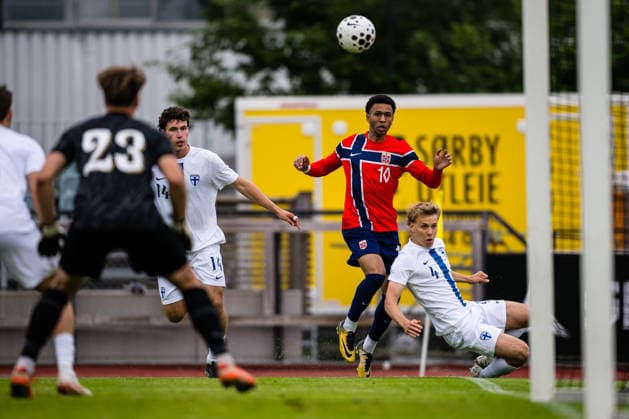 260608 Daniel Bassi of Norway during the under-21 International Friendly, Länderspiel, Nationalmannschaft football match between Norway and Finland on June 8, 2026 in Moss. Photo: Marius Simensen BILDBYRAN COP 238 bbeng finland football fotball fotboll international friendly norge norway privatlandskamp soccer träningslandskamp U21, U 21 under 21