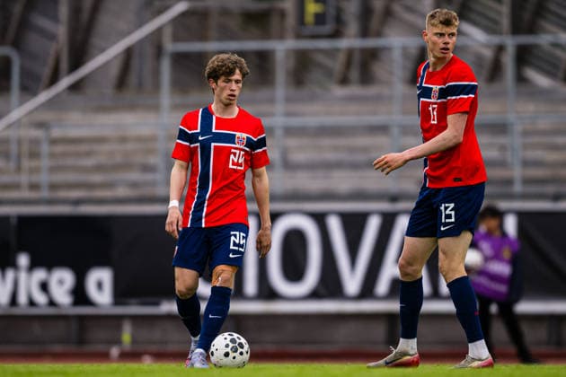 260608 Niklas Jensen Wassberg and Rasmus Holten of Norway during the under-21 International Friendly, Länderspiel, Nationalmannschaft football match between Norway and Finland on June 8, 2026 in Moss. Photo: Marius Simensen BILDBYRAN COP 238 bbeng finland football fotball fotboll international friendly norge norway privatlandskamp soccer träningslandskamp U21, U 21 under 21