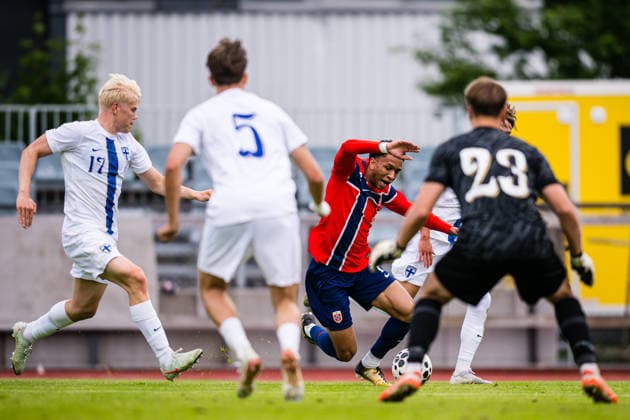 260608 Daniel Bassi of Norway during the under-21 International Friendly, Länderspiel, Nationalmannschaft football match between Norway and Finland on June 8, 2026 in Moss. Photo: Marius Simensen BILDBYRAN COP 238 bbeng finland football fotball fotboll international friendly norge norway privatlandskamp soccer träningslandskamp U21, U 21 under 21