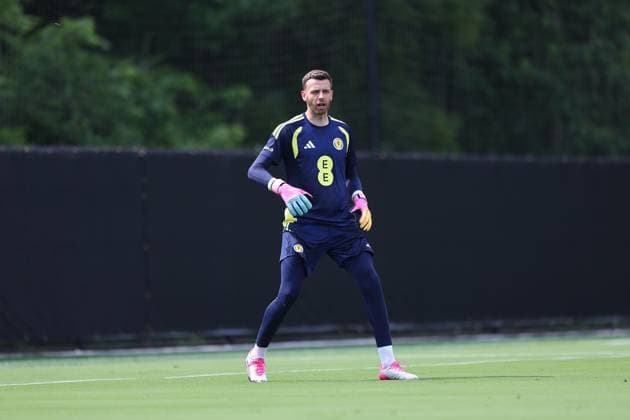 Angus Gunn of Scotland Scotland Training Session and press conference, PK, Pressekonferenz 2026 FIFA World Cup, WM, Weltmeisterschaft, Fussball Football, Atrium Health Performance Park, Charlotte, USA - 08 Jun 2026Charlotte Atrium Health Performance Park United States of America EDITORIAL USE ONLY No use with unauthorised audio, video, data, fixture lists, club league logos or live services. Online in-match use limited to 120 images, no video emulation. No use in betting, games or single club league player publications.  Copyright: xMichaelxZemanek Shutterstockx 16917216em