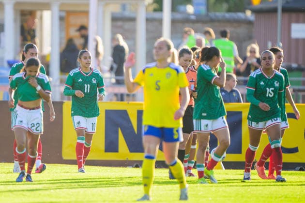 260608 Marcia Paola Garcia Ramirez of Mexico celebrates after 0-1 during the under-23 International Friendly, Länderspiel, Nationalmannschaft football match between Sweden and Mexico on June 8, 2026 in Kalmar. Photo: Suvad Mrkonjic BILDBYRAN COP 170 SM0470 fotboll football soccer fotball träningslandskamp international friendly sverige sweden mexico dam bbeng jubel sverige sweden celebrates