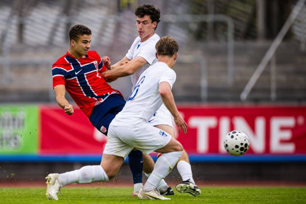 260608 Henrik Skogvold of Norway during the under-21 International Friendly, Länderspiel, Nationalmannschaft football match between Norway and Finland on June 8, 2026 in Moss. Photo: Marius Simensen BILDBYRAN COP 238 bbeng finland football fotball fotboll international friendly norge norway privatlandskamp soccer träningslandskamp U21, U 21 under 21
