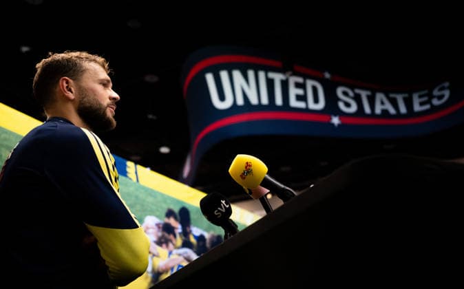260608 Jesper Karlström of the Swedish men s national football team in the mixed zone after a training session during day -4 of the FIFA World Cup, WM, Weltmeisterschaft, Fussball 2026 on June 8, 2026 in Dallas. Photo: Petter Arvidson BILDBYRAN kod PA PA1224 fotboll football soccer fotball vm fotbolls-vm fotball-vm fotbolls-vm 2026 fifa world cup 2026 mixed zone sverige sweden sverige a day -3 bbeng