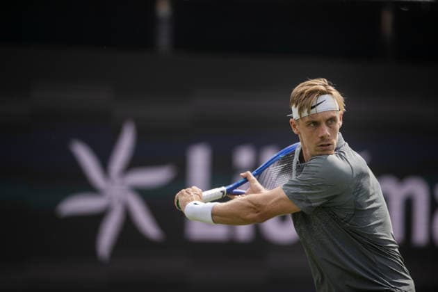 S-HERTOGENBOSCH, NETHERLANDS - JUNE 08: Denis Shapovalov of Canada returns a backhand shot against Marin Cilic of Croatia during their ATP, Tennis Herren Singles First Round match at the LibÃ ma Open on June 8, 2026 at Autotron s-Hertogenbosch in s-Hertogenbosch, Netherlands. Credit: Andy Astfalck NurPhoto Netherlands Copyright: xAndyxAstfalckx