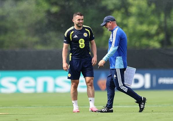 John McGinn of Scotland and Steve Clarke head coach of Scotland Scotland Training Session and press conference, PK, Pressekonferenz 2026 FIFA World Cup, WM, Weltmeisterschaft, Fussball Football, Atrium Health Performance Park, Charlotte, USA - 08 Jun 2026Charlotte Atrium Health Performance Park United States of America EDITORIAL USE ONLY No use with unauthorised audio, video, data, fixture lists, club league logos or live services. Online in-match use limited to 120 images, no video emulation. No use in betting, games or single club league player publications.  Copyright: xMichaelxZemanek Shutterstockx 16917216gc