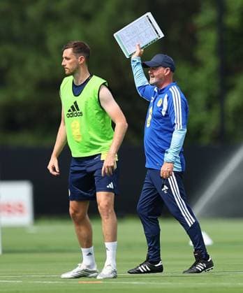 Dominic Hyam of Scotland and Steve Clarke head coach of Scotland Scotland Training Session and press conference, PK, Pressekonferenz 2026 FIFA World Cup, WM, Weltmeisterschaft, Fussball Football, Atrium Health Performance Park, Charlotte, USA - 08 Jun 2026Charlotte Atrium Health Performance Park United States of America EDITORIAL USE ONLY No use with unauthorised audio, video, data, fixture lists, club league logos or live services. Online in-match use limited to 120 images, no video emulation. No use in betting, games or single club league player publications.  Copyright: xMichaelxZemanek Shutterstockx 16917216gj