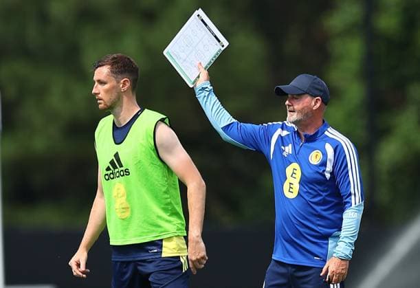 Dominic Hyam of Scotland and Steve Clarke head coach of Scotland Scotland Training Session and press conference, PK, Pressekonferenz 2026 FIFA World Cup, WM, Weltmeisterschaft, Fussball Football, Atrium Health Performance Park, Charlotte, USA - 08 Jun 2026Charlotte Atrium Health Performance Park United States of America EDITORIAL USE ONLY No use with unauthorised audio, video, data, fixture lists, club league logos or live services. Online in-match use limited to 120 images, no video emulation. No use in betting, games or single club league player publications.  Copyright: xMichaelxZemanek Shutterstockx 16917216gk