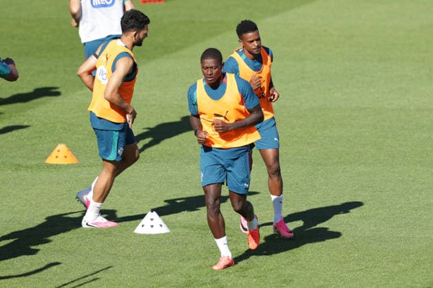 Training of the Portuguese national football team in the football city of Oeiras - Portugal, June 8, 2026, in Alges, Portugal. Goncalo Ramos (Portugal ,9), Nuno Mendes (Portugal ,25), Nelson Semedo (Portugal ,2)
