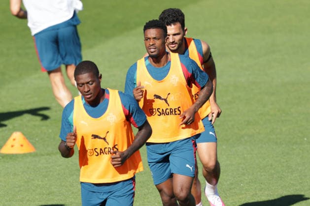Training of the Portuguese national football team in the football city of Oeiras - Portugal, June 8, 2026, in Alges, Portugal. Nuno Mendes (Portugal ,25), Nelson Semedo (Portugal ,2), Goncalo Ramos (Portugal ,9)