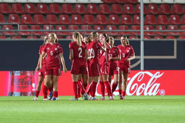Fußball, U23-Frauen: Deutschland - Dänemark, 08.06.26 Tor-Jubel beim Team Dänemark nach dem Führungstreffer zum 1:2. Fußball, Testspiel U23-Frauen: Deutschland - Dänemark am 08.06.26 im Leuna-Chemie-Stadion Halle (Saale).
