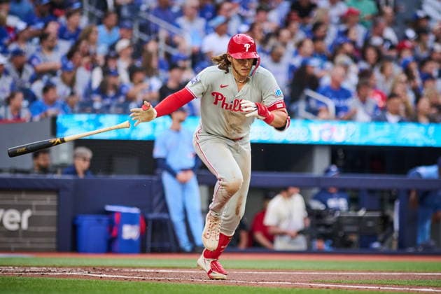 June 8, 2026, Toronto, On, Canada: Philadelphia Phillies Alec Bohm (28) sprints to home after hitting an RBI single during third inning MLB, Baseball Herren, USA baseball action against the Toronto Blue Jays, in Toronto, on Monday, June 8, 2026. Canada News - June 8, 2026  - ZUMAc35_ 20260608_zaf_c35_265 Copyright: xSammyxKoganx