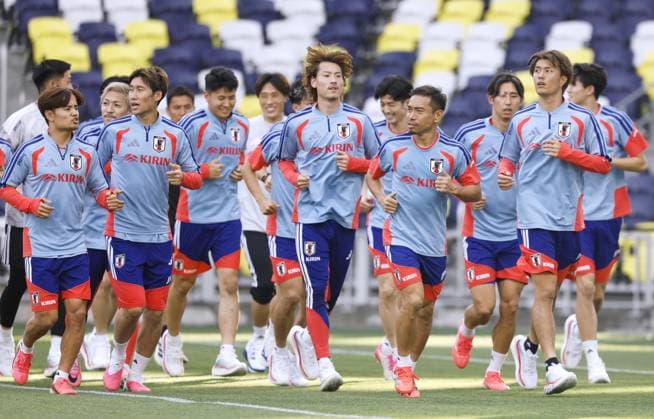 Football: Japan team trains for World Cup Japan men s national football team members train at the team s World Cup base camp site in Nashville, Tennessee, on June 8, 2026.  A14AA0005618108P