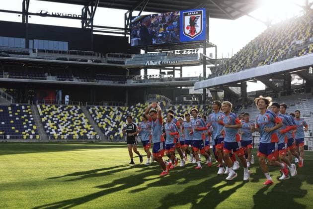 Football: Japan team trains for World Cup Japan men s national football team members train at the team s World Cup base camp site in Nashville, Tennessee, on June 8, 2026.  A14AA0005618110P