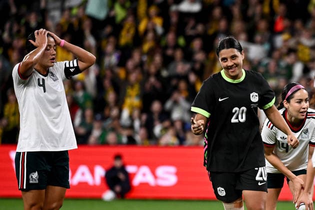 SOCCER MATILDAS MEXICO, Sam Kerr of Australia celebrates after scoring a goal during the International Friendly, Länderspiel, Nationalmannschaft match between Australia and Mexico at CommBank Stadium in Sydney, Tuesday, June 9, 2026. ( NO ARCHIVING, EDITORIAL USE ONLY SYDNEY NEW SOUTH WALES AUSTRALIA  Copyright: xDANxHIMBRECHTSx 20260609136657857760