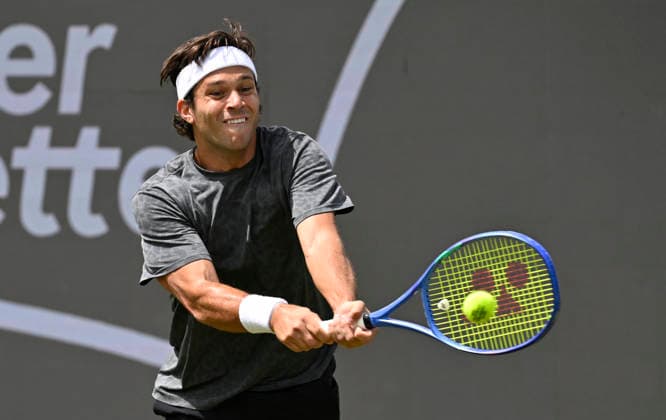 Alexis Galarneau (CAN) Aktion Tennis Herren BOSS Open ATP, Tennis Herren 250 Stuttgart 2026 Weissenhof BOSS Open ATP 250 Stuttgart 2026