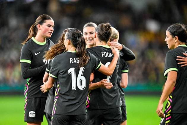 SYDNEY, AUSTRALIA - June 9: Caitlin Foord (9 Australia) scores during the Sydney June FIFA International Window Australia v Mexico on June 9, 2026 in Sydney, Australia. Western Sydney Stadium (Photo by Keith McInnes Sports Press Photo Getty Images)  Copyright: xSportsxPressxPhotox Sportspressphoto_SPR163952