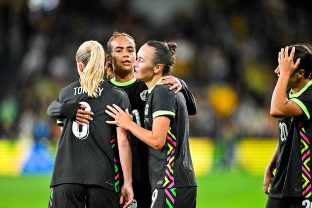 SYDNEY, AUSTRALIA - June 9: Caitlin Foord (9 Australia) scores during the Sydney June FIFA International Window Australia v Mexico on June 9, 2026 in Sydney, Australia. Western Sydney Stadium (Photo by Keith McInnes Sports Press Photo Getty Images)  Copyright: xSportsxPressxPhotox Sportspressphoto_SPR163953