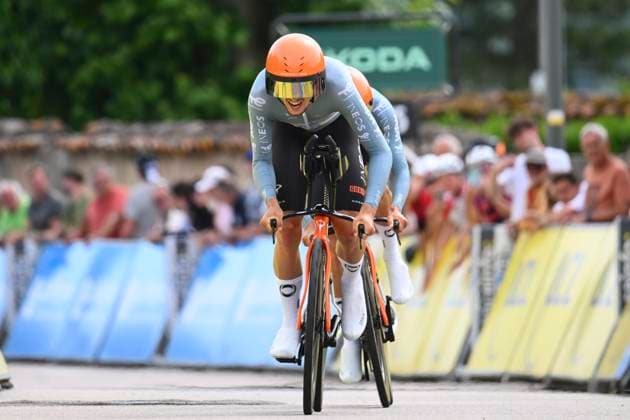 Tour Auvergne - Rhone-Alpes 2026 Stage 3 PERREUX, FRANCE - JUNE 09 : Vauquelin Kevin (FRA) of Netcompany INEOS during stage 3 of the 78th edition of Tour Auvergne - Rhone-Alpes an UCI World Tour 2.UWT Team Time Trial stage for Men Elite of 28.4 km with start in Perreux and finish in Perreux on June 9, 2026 in Perreux, France, 09 06 2026 ( Motordriver Guy De Vuyst - Perreux France  Copyright: xVincentxKalutx