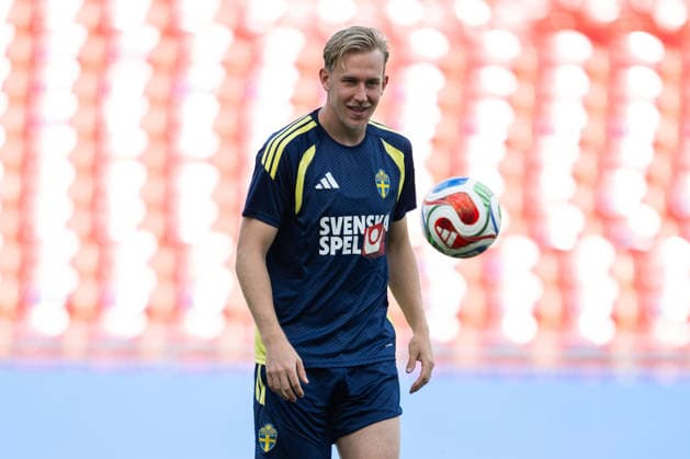 260609 Herman Johansson of the Swedish national football team at a training session during day -2 of the FIFA World Cup, WM, Weltmeisterschaft, Fussball 2026 on June 9, 2026 in Dallas. Photo: Petter Arvidson BILDBYRAN kod PA PA1225 fotboll football soccer fotball vm fotbolls-vm fotball-vm fotbolls-vm 2026 fifa world cup 2026 träning practice training sverige sweden sverige a day -2 bbeng