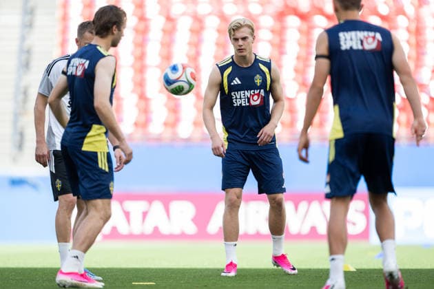 260609 Lucas Bergvall of the Swedish national football team at a training session during day -2 of the FIFA World Cup, WM, Weltmeisterschaft, Fussball 2026 on June 9, 2026 in Dallas. Photo: Petter Arvidson BILDBYRAN kod PA PA1225 fotboll football soccer fotball vm fotbolls-vm fotball-vm fotbolls-vm 2026 fifa world cup 2026 träning practice training sverige sweden sverige a day -2 bbeng