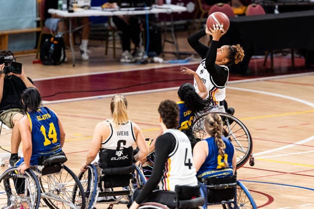 GUADALAJARA, SPAIN - JUNE 08: Roli-Ann Neubauer (Germany, 11) shooting the ball during the 2026 IWBF Women™s Repechage match between Angola vs. Germany at Palacio Multiusos de Guadalajara on June 08, 2026 in Guadalajara, Spain. Spain Copyright: xSteffiexWunderlx