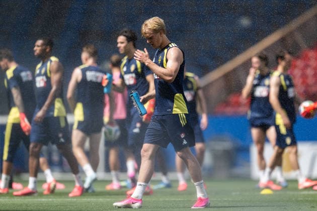 260609 Lucas Bergvall of the Swedish national football team at a training session during day -2 of the FIFA World Cup, WM, Weltmeisterschaft, Fussball 2026 on June 9, 2026 in Dallas. Photo: Petter Arvidson BILDBYRAN kod PA PA1225 fotboll football soccer fotball vm fotbolls-vm fotball-vm fotbolls-vm 2026 fifa world cup 2026 träning practice training sverige sweden sverige a day -2 bbeng