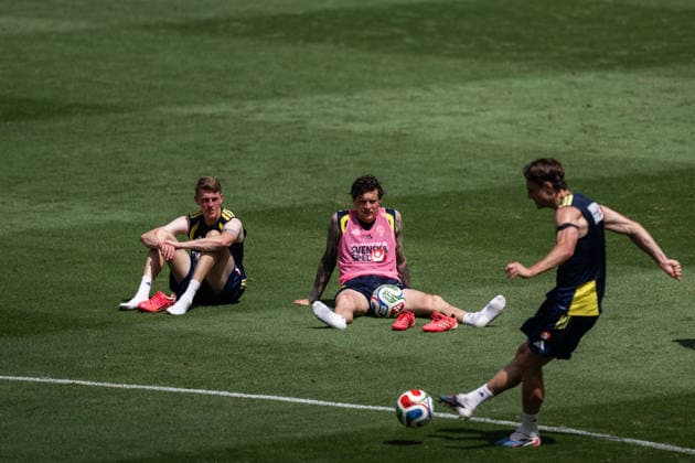 260609 Alexander Bernhardsson and Victor Nilsson Lindelöf of the Swedish national football team at a training session during day -2 of the FIFA World Cup, WM, Weltmeisterschaft, Fussball 2026 on June 9, 2026 in Dallas. Photo: Petter Arvidson BILDBYRAN kod PA PA1225 fotboll football soccer fotball vm fotbolls-vm fotball-vm fotbolls-vm 2026 fifa world cup 2026 träning practice training sverige sweden sverige a day -2 bbeng