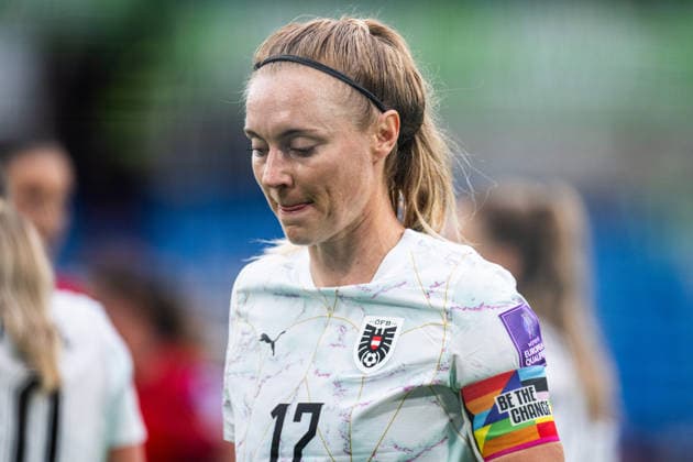 260609 Sarah Puntigam of Austria looks dejected during the FIFA Women s World Cup Qualifier football match between Norway and Austria on June 9, 2026 in Oslo. Photo: Jon Olav Nesvold BILDBYRAN COP 217 MM0070 bbeng fotball soccer football fotboll FIFA World Cup, WM, Weltmeisterschaft, Fussball qualifiers vm-kvalifisering kvinner vm kvalik landskamp dam norge norway austria osterrike