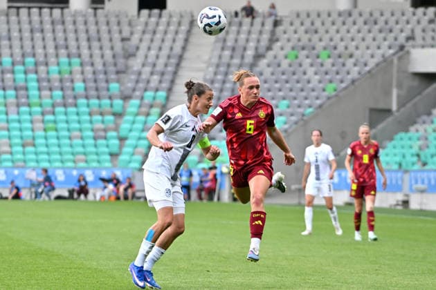 LJUBLJANA, SLOVENIA - JUNE 09: Camilla Kuver of Germany (R) in action against Mateja Zver of Slovenia (L) during the UEFA Women’s European Qualifiers for 2027 World Cup match between Slovenia and Germany at Stadium Stozice, Ljubljana on June 09, 2026 in Ljubljana, Slovenia. (Photo by Igor Kupljenik Sports Press Photo).  Copyright: xIgorxKupljenikx xSPPx Sportspressphoto_SPR163993