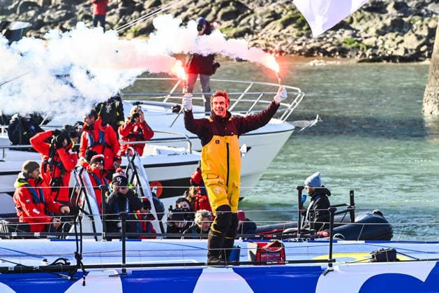 January 14, 2025, Les Sables D olonne, Pays De La Loire, France: This photo taken on January 14, 2025 in Les Sables d Olonne, in Western France, shows Charlie Dalin winning the Vendee Globe 2024-2025. Charlie Dalin Wins The 2024-2025 VendÅ½E Globe  - ZUMAh284 20250114_znp_h284_005 Copyright: xRonanxHoussinx